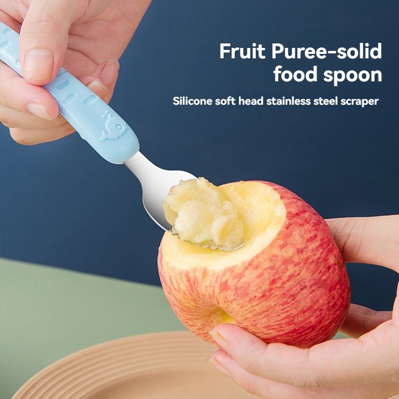 Baby Food Apple - Baby-Nahrungsschaber-Löffel - Doppelköpfiger Apfelpüree-Maker & Obstschäler,