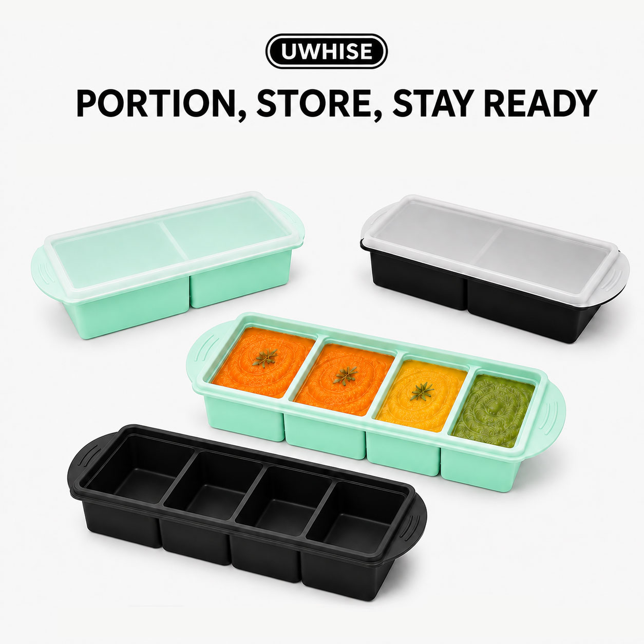 Baby Food Prep Containers - Uwhise Silikon-Suppen-Gefrierbehälter für Babynahrung mit Deckel,