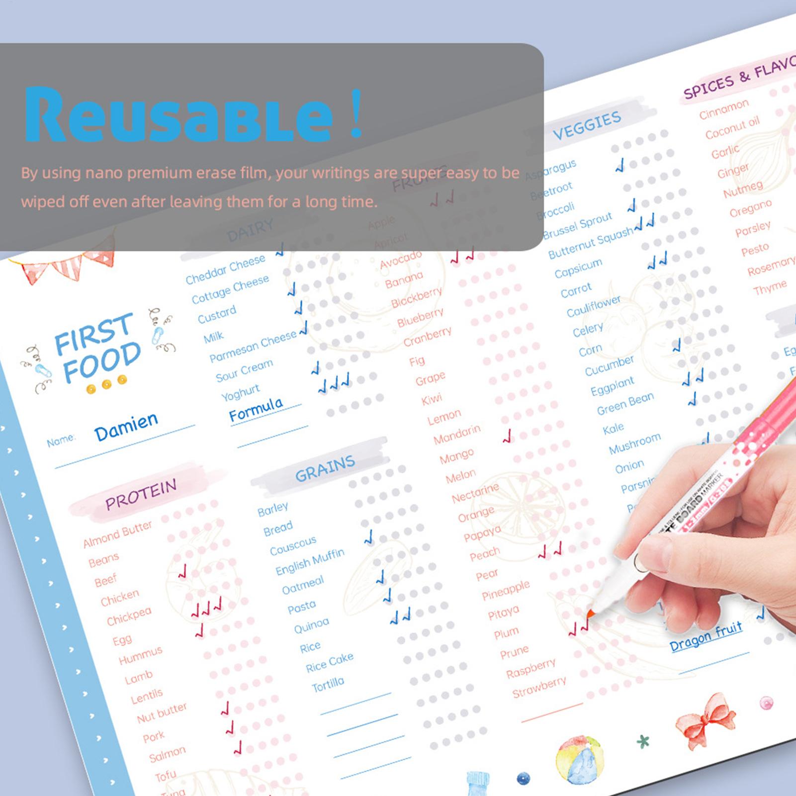 Baby Food Weaning - Baby-Erstfutter-Checkliste Magnetischer Wiederholbarer Baby-Fütterungs-Tracker Essentielles Abstillungs-Hilfsmittel
