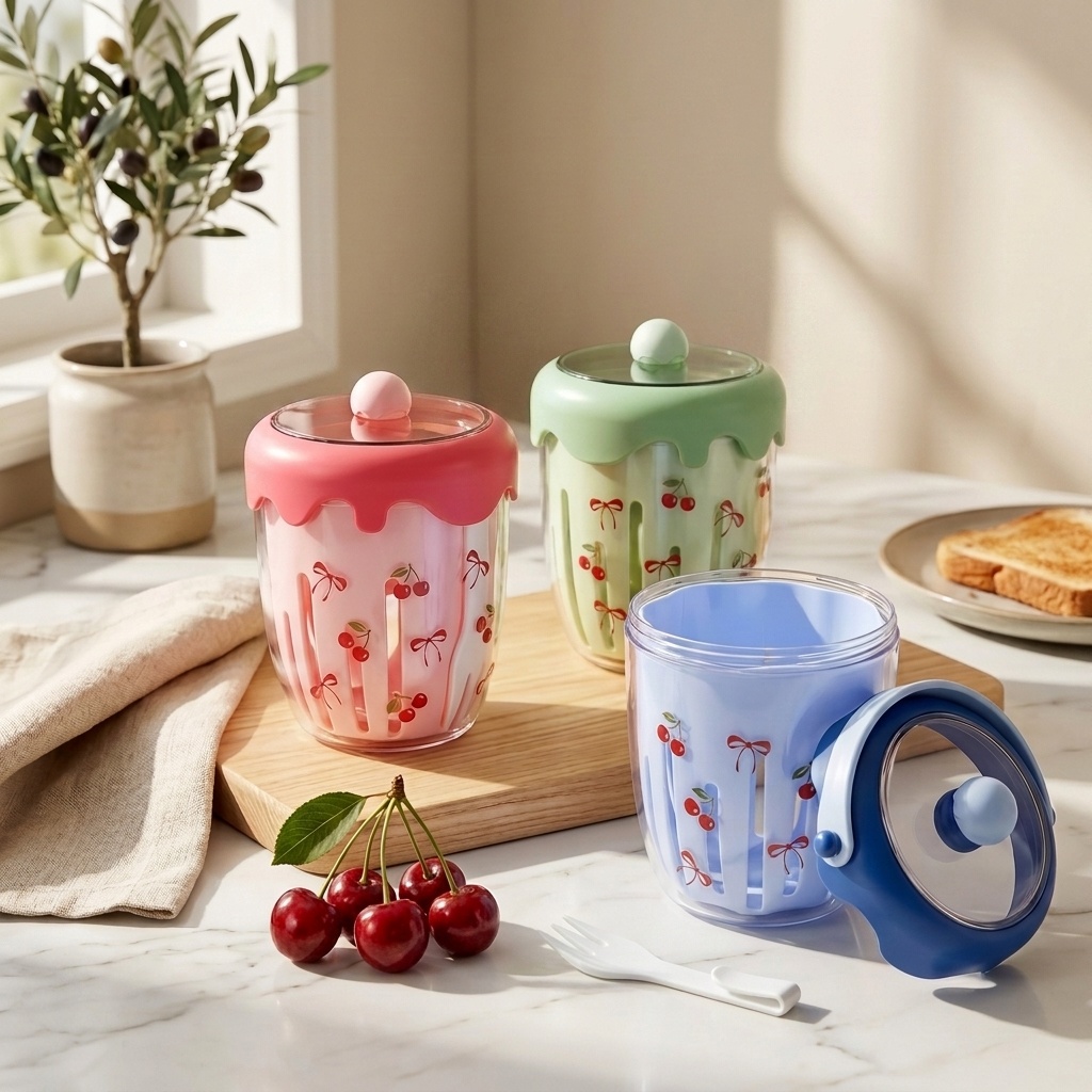 Baby Food Yogurt - Tragbarer Plastik-Salatbehälter mit Deckel, Gabel und