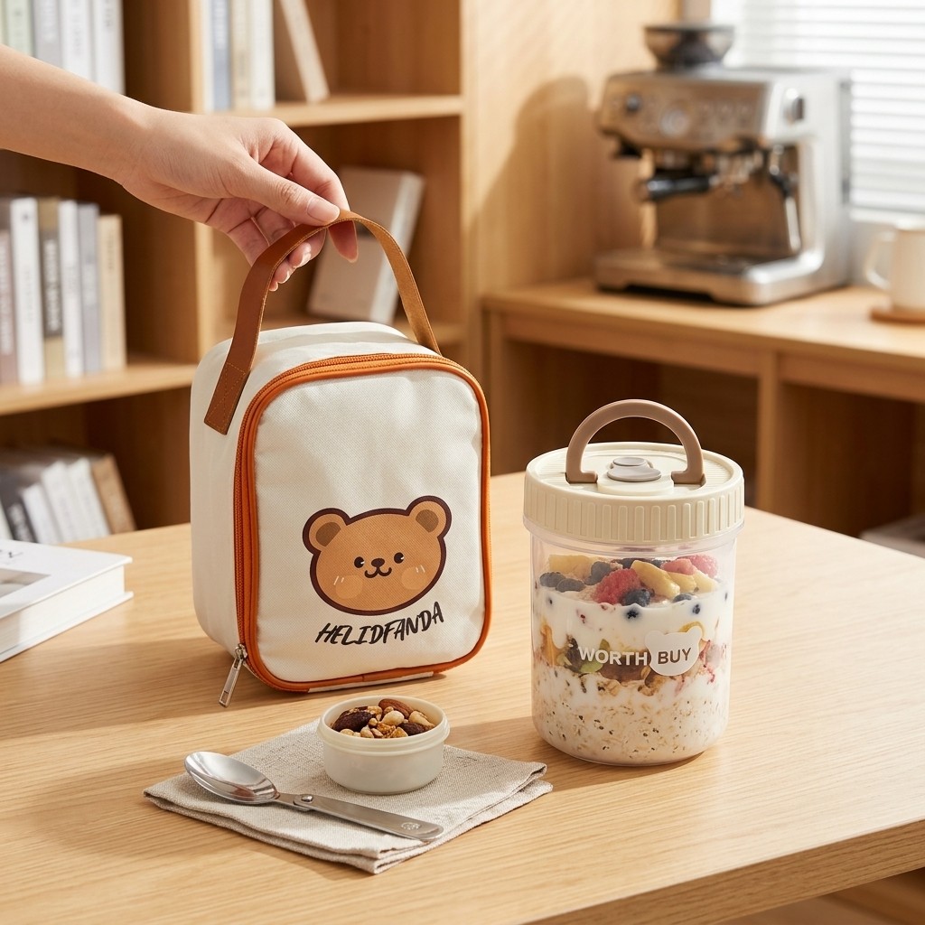 Baby Food Yogurt - Overnight-Oats-Behälter mit Deckel, Kunststoff-Lebensmittelbehälter, mikrowellengeeignet, auslaufsicher,